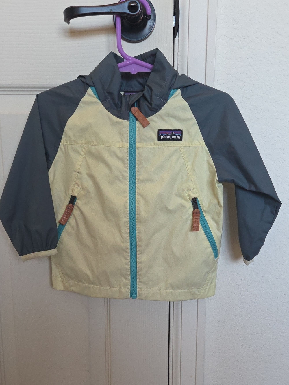 Patagonia 6-12M Yellow & Gray Rain Jacket with Zip Up Hood